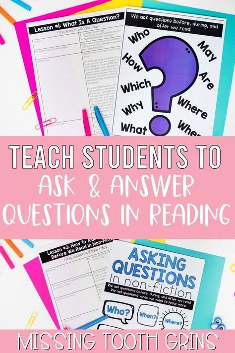 Teaching asking questions in reading with these ideas, activities, centers, and more is easy! Reduce stress when teaching these important reading comprehension skills in first and second grade. Check out the complete low-prep bundle including fiction and non-fiction activities. Get a free asking questions in reading activity to try with your students today! Centers First Grade, Teaching Reading Skills, Missing Tooth, Reading Unit, Reading Activity, Guided Reading Groups, Comprehension Skills, Directed Drawing, Reading Comprehension Skills