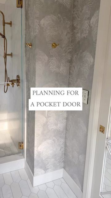 Amy Vermillion Interiors on Instagram: "Planning for your pocket door! They have a bad rap because we think of pocket doors as flimsy and ugly. But they are very functional and fantastic when executed well. Watch to see some tips on achieving a pocket door worth having. 🤍Amy" Mudroom With Pocket Door, Bathroom With Pocket Door, Bathroom Pocket Door Ideas, Bathroom Pocket Door, Pocket Door Bathroom, Mirror Pocket Door, Small Bathroom Door, Pocket Doors Bathroom, Glass Pocket Doors