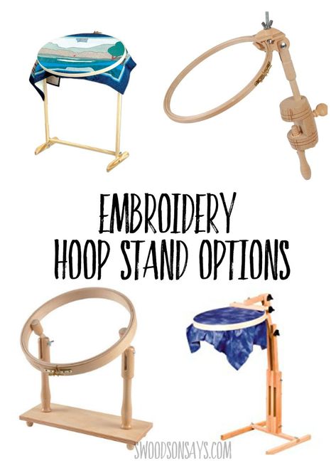 Free up both hands with a genius embroidery hoop stand! This curated list has several different styles that allow you to sit at a table, stand, or sit in a chair while embroidery. #embroidery #handembroidery #crossstitch #needlework Embroidery Hoop Stand, Diy Embroidery Hoop Stand, Hand Quilting Frames, Quilting Frames, Hand Embroidery Tutorial, Table Stand, Embroidery Materials, Embroidery Stitches Tutorial, Learn Embroidery