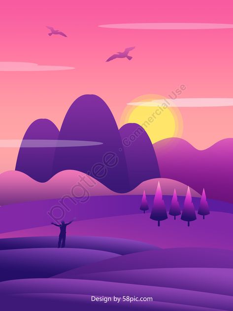 gradient,landscape illustration,illustration,scene gradient,original illustration,sunset afterglow,sunset view,scenery along the way,dream,healing,purple Flat Gradient Illustration, Pink Landscape Illustration, Gradient Landscape, Illustration Scene, Illustration Gradient, Graphic Landscape, Gradient Illustration, View Scenery, April Art