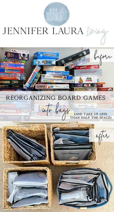 Board Game Bag Storage, Board Game Storage Bags, Ways To Store Board Games, Boardgame Storage How To Organize, Organizing Board Games, Board Game Storage Ideas, Organize Board Games, Store Board Games, Game Closet