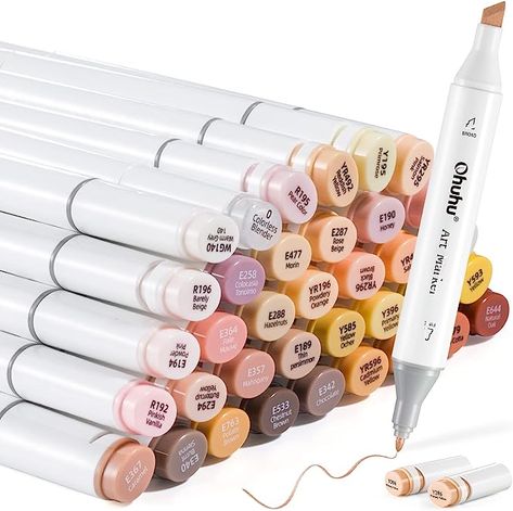 Amazon.com : Ohuhu Alcohol Markers Skin Tones Double Tipped Skin Color Art Marker Set for Artists Adults Coloring - 36 Skin-Tone Colors for Portrait Illustration- Chisel & Fine - Oahu of Ohuhu Markers - Refillable : Arts, Crafts & Sewing Coloring Illustration, Marker Kunst, Art Supplies Gift, Ohuhu Markers, Adults Coloring, Blender Pen, Beige Art, Marker Set, Colors For Skin Tone