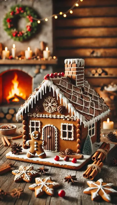 Bread Design Ideas, Gingerbread House Decorating Ideas, Simple Icing, Homemade Gingerbread House, Gingerbread House Decorating, Mini Gingerbread House, Mini Pine Cones, Homemade Gingerbread, Gingerbread House Designs