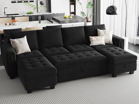 Amazon.com: HONBAY Modular Sectional Sleeper Sofa with Pull Out Bed, Velvet L Shaped Sectional Couch with Storage Seat, Convertible Sectional Couches for Living Room, Black : Home & Kitchen Sofa With Pull Out Bed, Sofa Bed Black, Modular Sofa Bed, Couch With Storage, U Shaped Sectional Sofa, Living Room Furniture Styles, Pull Out Couch, Living Room Black, Shaped Sofa