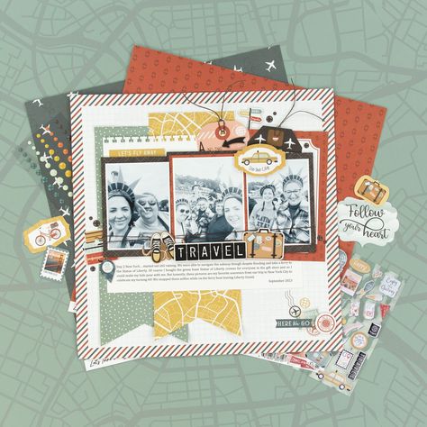 Travel - Project Idea - Scrapbook.com Adventure Scrapbook, Echo Park Layouts, Scrapbook Layout Ideas, Scrapbooking Layouts Travel, Going On An Adventure, Travel Scrapbook Pages, 3d Camera, Vacation Scrapbook, Scrapbook Layout Sketches