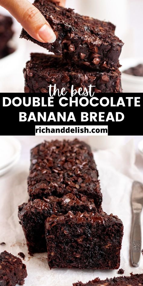 Easy Banana Bread Recipes, Double Chocolate Banana Bread Recipe, Double Chocolate Banana Bread, Chocolate Banana Bread Recipe, Moist Banana Bread, Chocolate Bread, Make Banana Bread, Chocolate Banana Bread, Chocolate Chip Banana Bread