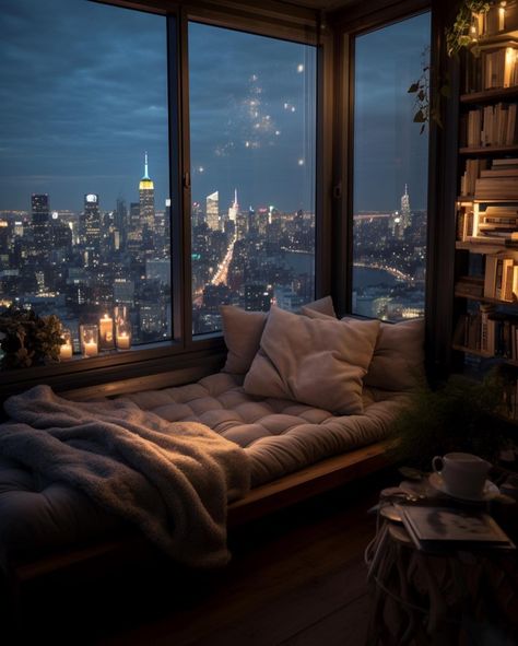 Easy Bedroom Ideas, New York Apartment Aesthetic, Dreamy Interior, City Bedroom, City View Apartment, Aesthetic Apartment, Apartment View, Aesthetic Home Decor, Living Room Goals