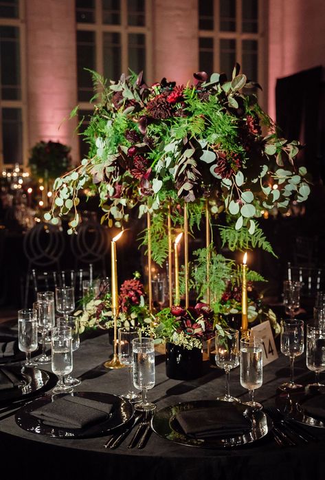 Tall, Loose Greenery Centerpiece Loose Greenery Centerpiece, Centerpieces With Moss, Wedding With Greenery, Tall Centerpiece, Greenery Centerpiece, Tall Wedding Centerpieces, Wedding Options, Tall Centerpieces, Wedding Inside