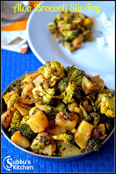 Aloo Broccoli Stir Fry | Aloo Broccoli Curry Broccoli Indian Recipes, Broccoli Curry, South Indian Dishes, Broccoli Recipes Side Dish, Vegetarian Noodles Recipes, Vegetarian Noodles, Potato Broccoli, Healthy Potato, Broccoli And Potatoes