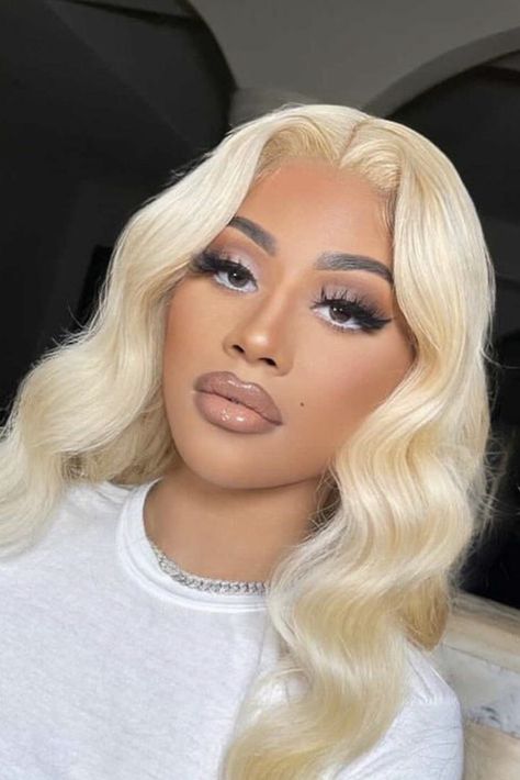 Blonde Hair Makeup Looks, Makeup Looks With Blonde Hair, Makeup With Blonde Hair, Platinum Blonde Hair Makeup Looks, White Makeup Looks Black Women, Blonde Wig Makeup Looks, Toned Blonde Wig, Blonde Wig Black Women Light Skin, Blonde Long Wig Black Women