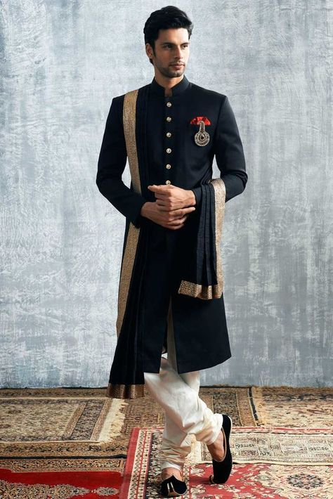 What to Wear to an Indian Wedding as a Male Guest . You can try Bright color Silk Sherwani + Jooti Ethenic Wear, Blue Sherwani, Groom Dress Men, Indian Groom Wear, Wedding Dresses Men Indian, Suit Man, Sherwani Groom, Mens Sherwani, Sherwani For Men