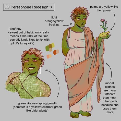 Underworld Character Design, Lore Olympus Redesign, Greek Mythology Character Design, Greek Mythology Dnd, Demeter Fanart, Zeus Character Design, Greek Persephone, Hades Character Design, Lore Olympus Oc