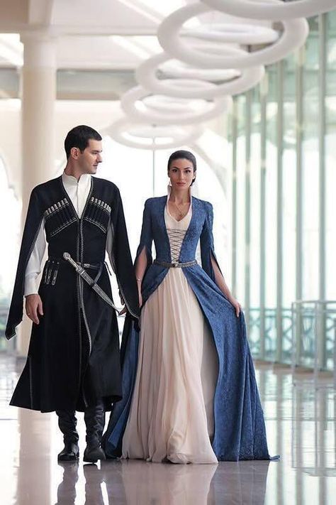 Traditional Georgian wedding attire Moda Medieval, Medieval Costumes, Medieval Wedding, Medieval Costume, Medieval Clothing, Medieval Dress, Fantasy Costumes, Medieval Fashion, Fantasy Dress