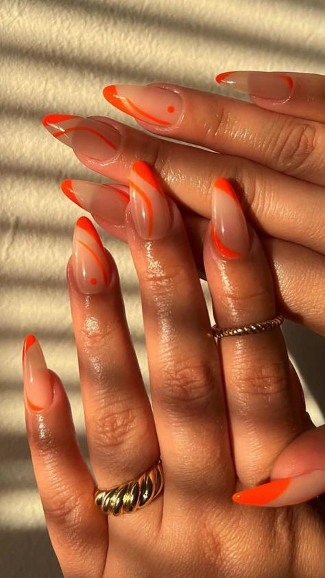 Kutek Disney, Manikur Kuku, Her Nails, Fake Nails With Glue, Almond Nails Designs, Almond Acrylic Nails, White Nail, Nagel Inspo, Orange Nails