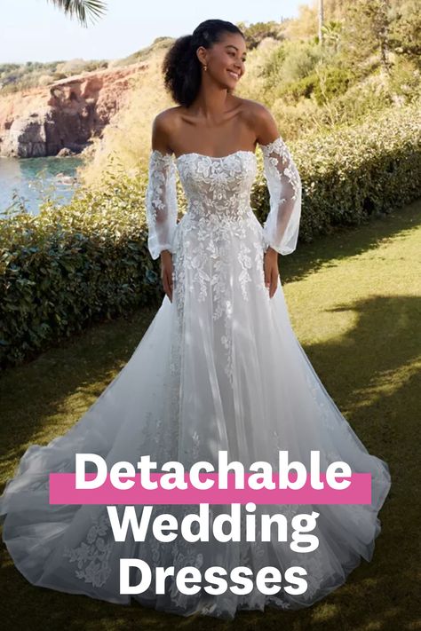 Boho Wedding Dress With Detachable Sleeves, Bridal Detachable Skirt, Wedding Dress For Hot Weather, Detachable Sleeves Wedding Dress Strapless Gown, Detachable Sleeve Wedding Dress, Wedding Dresses With Removable Skirt Convertible Bridal Gowns, Wedding Dresses With Removable Sleeves, Wedding Dresses With Detachable Sleeves, 2 In One Wedding Dress