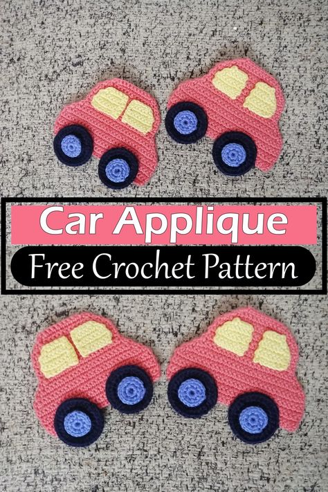 Crochet Car Applique Crochet Vehicle Applique Free Pattern, Crochet Car Apliques, Crochet Car Applique Free Pattern, Crochet Truck Applique Free Pattern, Crochet Cars And Trucks Free Pattern, Car Applique Pattern, Car Crochet Blanket, Truck Applique Patterns Free, Crochet Vehicles Free Pattern