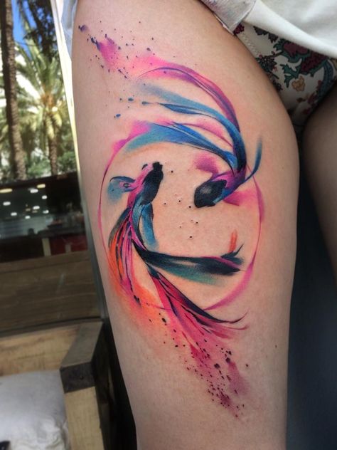 Pablo Ortiz > Pisces #tattoo #ink #art #watercolor Watercolor Fish Tattoo, Betta Fish Tattoo, Pisces Tattoo Designs, Dragons Tattoo, Pisces Tattoos, Muster Tattoos, Watercolor Tattoos, Inspiration Tattoos, Koi Fish Tattoo