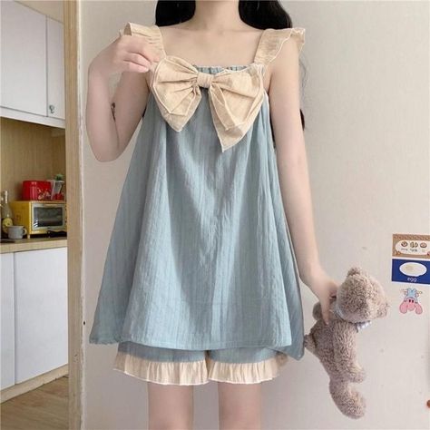 Cute Night Outfits, Korean Patchwork, Sleeping Clothes, Night Wears, Pajama Fashion, Sleepwear Fashion, Cute Sleepwear, Cute Pajama Sets, Summer Suit