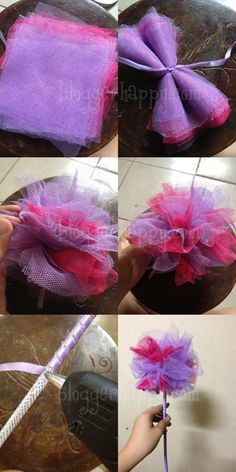 Pompon Tulle, Fairy Costume For Girl, Tulle Crafts, Fairy Garden Party, Fleurs Diy, Fairy Birthday Party, Fairy Wands, Tulle Flowers, Fairy Birthday