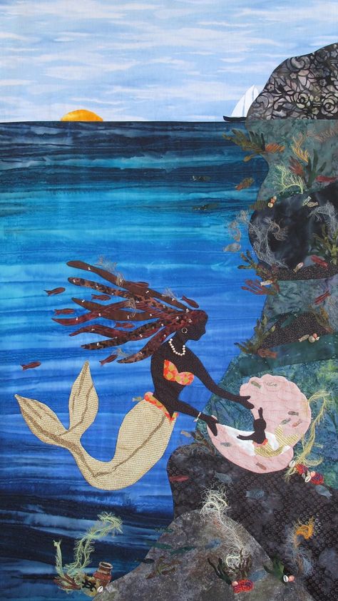 Mer Folk, Mermaid Quilt, Girl Quilts, Quilt Art, Black Mermaid, Mermaids And Mermen, Mermaid Life, Goddess Art, Mermaid Art