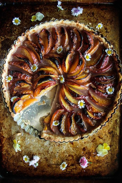 Peach Tart (gluten-free and vegan) - Heather Christo Vegan Tarts, Vegan Peach, Condensed Coconut Milk, Peach Tart, Plum Recipes, Summer Eats, Vegan Muffins, Peach Slices, Gf Desserts