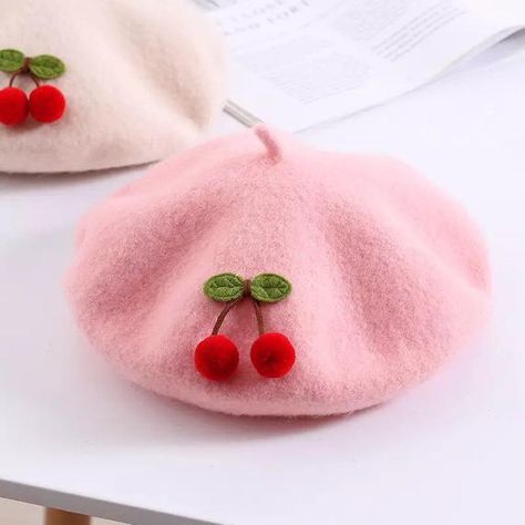 Kawaii Cherry, White Baby Clothes, Wool Fashion, Cheap Hats, Kawaii Crafts, Autumn Girl, Fashion Kawaii, Painter Hat, Berets Cap