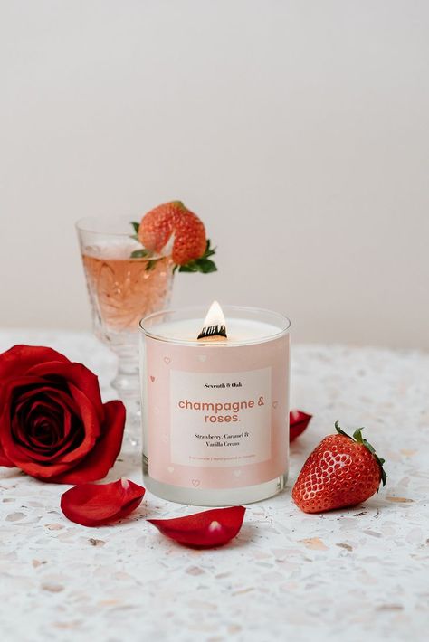 Valentines Candle Photography, Candle Photo Shoot Ideas, Candle Product Photography, Candle Photography Inspiration, Strawberry Caramel, Roses Candle, Candle Photography Ideas, Friend Squad, Candle Photoshoot