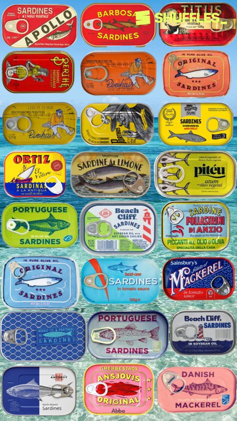 Collage of Sardine cans Upcycle Containers, Sardine Art, Art Collages, Fish Ocean, Desktop Wallpaper Art, Handmade Stamps, Vintage Packaging, Tin Art, Hand Embroidery Design Patterns