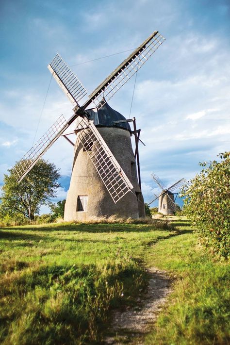 Windmill Landscaping, Gotland Sweden, Holland Windmills, Wind Mills, Old Windmills, Dutch Windmills, Water Wheel, Go Wild, 그림 그리기