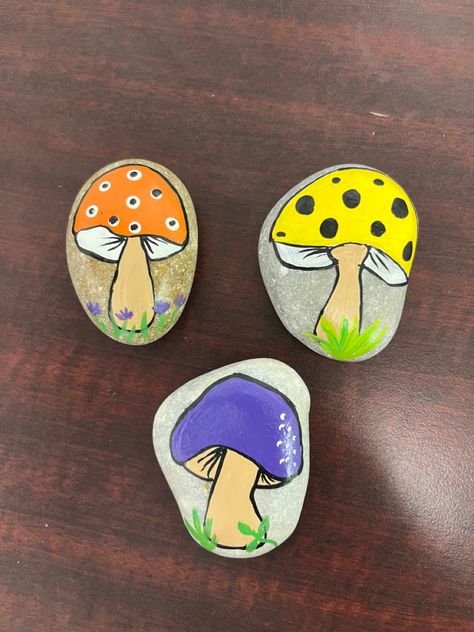 Orange Mushroom, Rock Painting Ideas Easy, Purple And Orange, Rock Painting, Painted Rocks, Crafts For Kids, Stuffed Mushrooms, Orange, Stone