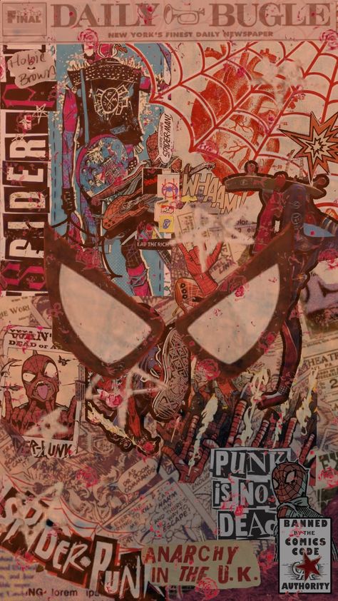 #hobiebrown #spiderpunk #punk #newspaper #spider #spiderman #punk #spiderverse #red #comic #comicbook #hobie Punk Newspaper, Spiderpunk Wallpaper, Spider Punk Wallpaper, Newspaper Wallpaper, Spider Spiderman, Punk Wallpaper, Spider Punk, Art Wallpaper Iphone, Spider Verse