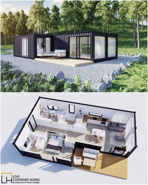 Small Den, Modern Mexican Home, Shipping Container Home Designs, Shipping Container House Plans, Building A Container Home, Modern Bungalow House, Modern Mexican, Container House Plans, Casa Container