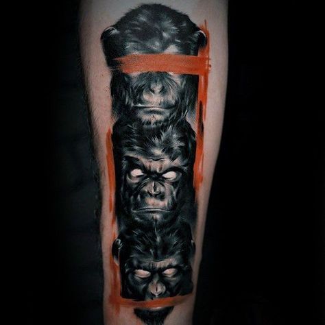 Chest Tattoo Writing, Tree Tattoo Arm Sleeve, Monkeys Tattoo, Sick Tattoos, Black Men Tattoos, Persian Tattoo, Men Masculine, Gorilla Tattoo, Monkey Tattoos