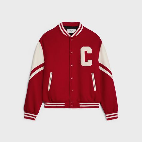 jackson teddy jacket in textured wool - Red | CELINE Trendy Leather Jacket, Street Style Jacket, Teddy Jacket, Jacket Design, Mr Porter, Blazer Jacket, Fashion News, Varsity Jacket, Wool Blend