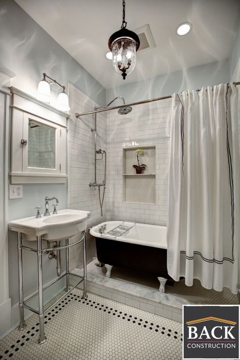 Penny Tile Clawfoot Tub, Clawfoot Tub Enclosure, Pedestal Tub Shower Combo, Clawfoot Tub In Shower Stall, Claw Foot Shower Ideas, Clawfoot Tub Plumbing, Clawfoot Tub Shower Curtain Ideas, Clawfoot Tub Tile Surround, Claw Bathtub Shower Combo