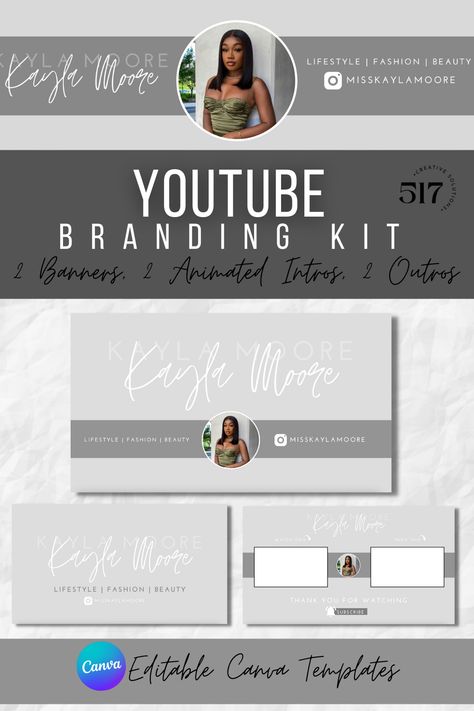 Youtube Banner Backgrounds Ideas, Youtube Video Outline Template, Youtube Description Ideas Aesthetic, Youtube Starter Kit, Youtube Outro Backgrounds, Youtube Banner Ideas Aesthetic, Grey Template, Youtube Canva, Canva Youtube