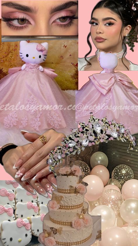 Hello Kitty Quinceanera, Hello Kitty Birthday Theme, Quince Themes, Quinceanera Pink, Pink Quince, Quinceanera Dresses Pink, Quinceanera Themes, Hello Kitty Party, Hello Kitty Birthday