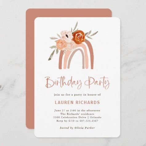 $ 3.16 | Orange Terracotta Boho | Rainbow Birthday Party #boho bohemian, neutral rainbow, terracotta orange peach beige, watercolor flowers, simple and minimalist, handwritten script typography, casual and elegant, birthday party, trendy floral, cute Boho Rainbow Birthday Party, Boho Rainbow Birthday, Rainbow Baby Shower Invitations, Rainbow Birthday Invitations, Orange Terracotta, Rainbow Invitations, Boho Invitations, Rainbow Birthday Party, Communion Invitations