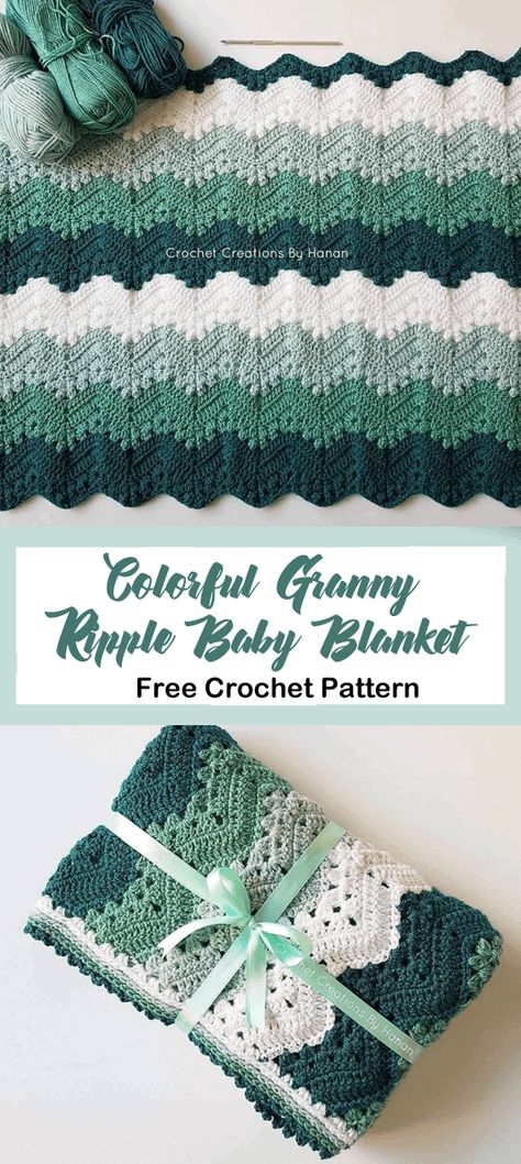 Free Baby Blanket Crochet Pattern – Granny Ripple - A More Crafty Life Baby Blanket Free Crochet Pattern, Ripple Crochet, Crochet Ripple Pattern, Clothing Crochet, Kid Blanket, Granny Square Haken, Crochet Baby Blanket Free Pattern, Crochet Blanket Designs, Haken Baby