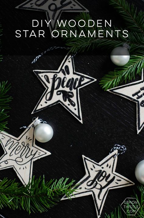 Wood Star Ornaments, Wooden Christmas Stars Diy Wood, Wooden Star Christmas Ornaments, Christmas Wooden Star, Christmas Wooden Star Ornament Cricut, Wood Bead Star Ornament, Thistle Crafts, Merry Bright Christmas, Wooden Stars