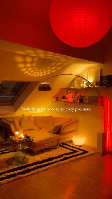 Hue Lights Living Room, Room With Ambient Lighting, Lights For Apartments, Hanging Ceiling Lights Bedroom, Warm Tone Lights, Warm Ambient Lighting Living Room, Led Ambient Lighting Living Room, Ceiling Light Ideas Living Room, Soft Ambient Lighting