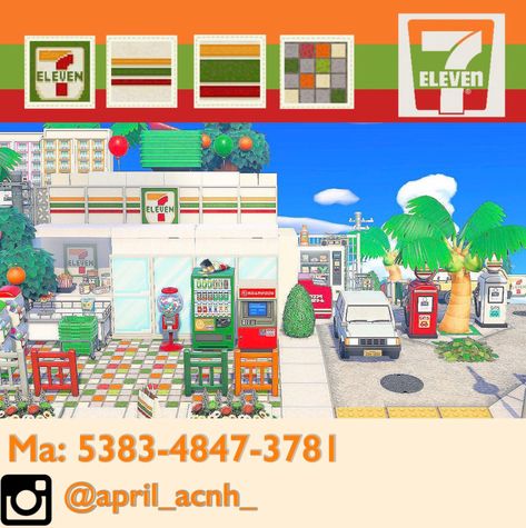 ╰﹕🌷ॱ˖ଓ﹒designs Acnh Graffiti Codes, Acnh Builds, Pastel City, Acnh Patterns, Seven Eleven, Town Ideas, Crossing Sign, Acnh Designs, Palm Spring