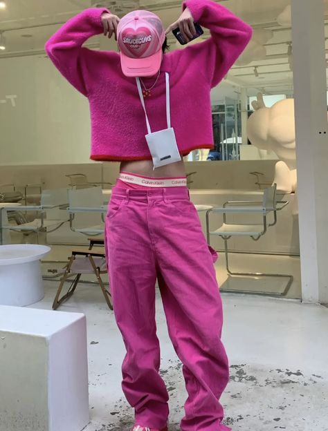 Guys In Pink Clothes, Pink And Green Mens Outfit, Barbie Movie Outfits Ideas Men, Barbie Fits Men, Guys Pink Outfits, All Pink Outfit Men, Valentines Day Fits Men, Masc Barbie Outfit, Mens Pink Fashion