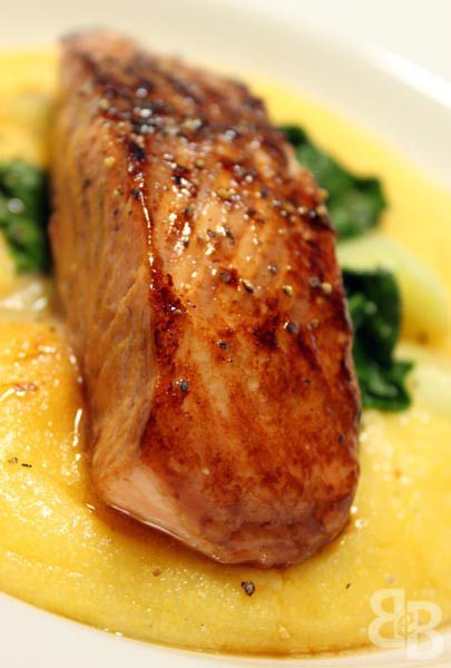 Teriyaki salmon with polenta | Bread et Butter Salmon And Polenta, Salmon And Polenta Recipe, Polenta Bread, Meal For Dinner, Herb Crusted Salmon, Meat Entrees, Garlic Butter Salmon, Polenta Recipes, Crusted Salmon