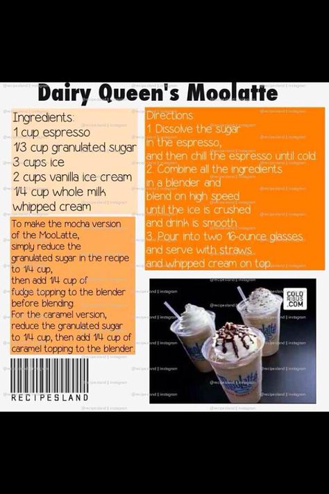 Dairy queens moolatte Copycat Drink Recipes, Frappe Recipe, Coffee Recipes Starbucks, Queens Food, Ice Cream Maker Recipes, Cocoa Tea, Dairy Drinks, Dairy Queen, Mixed Drinks Recipes