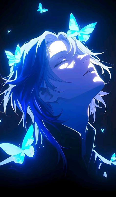 Ayato Kamisato, Profile Avatar, Discord Profile, Blue Butterfly Wallpaper, Banner Discord, Ghibli Art, Art Inspiration Painting, Anime Drawings Boy, Butterfly Wallpaper