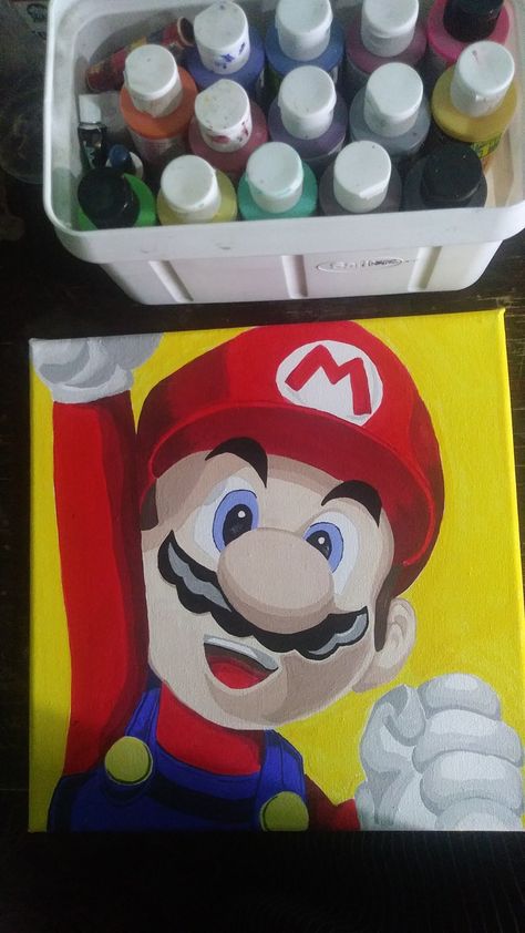 Mario Bros Painting, Mario Painting Canvases, Super Mario Painting, Leo Painting, Spray Paint Room, Mario Painting, Peach Paint, Super Mario Bros Party, Easy Draw