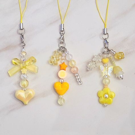 Cute Phone Charm, Yellow Phone Charm, Phone Strap, Girl Woman,personalised Phone Charm - Etsy Australia Yellow Phone Charm, Yellow Y2k, Charm Ideas, Y2k Phone, Charm Phone, Gelang Manik-manik, Phone Charms, Gelang Manik, Handmade Jewelry Tutorials