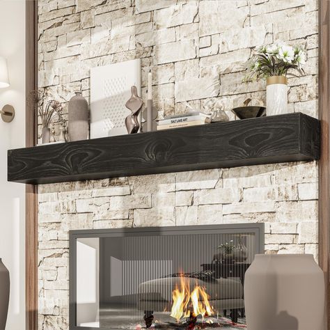 PRICES MAY VARY. providing exceptional durability and long-lasting quality. This 6-foot mantle shelf 72 inch x 8 x 5 brings a warm and inviting centerpiece to your fireplace or surrounding area. Heat Shield —The space above Woodlands rustic fireplace mantel 72 inches is vulnerable to heat and smoke, 72 floating shelves , sized at 72 Weathered Black, offers crucial protection to keep your valuable mantel fireplace decor safe from potential damage. Sophisticated Style — This 72 inch mantel for fir Black Wood Fireplace Mantels, Chunky Fireplace Mantle, Black Brick Fireplace With Wood Mantle, Dark Mantle Fireplace, Black Fireplace White Walls, Mantel Without Fireplace, Fake Stone Fireplace, Chunky Mantle, Floating Fireplace Mantle