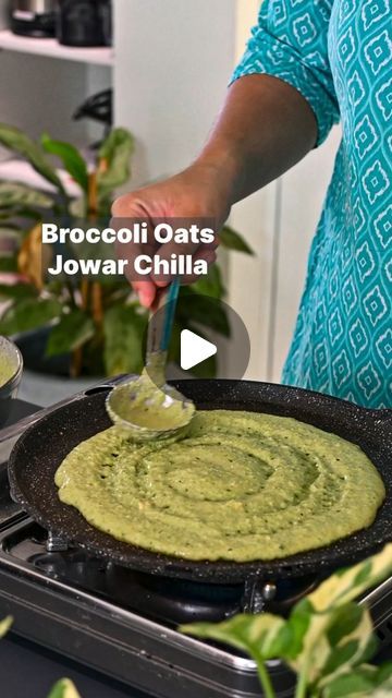 Nitya Hegde on Instagram: "Broccoli Oats Jowar Chilla 🥦  Indulge in a tasty and nutritious start to your day with this Broccoli Oats Jowar Chilla! It’s not just delicious but also super healthy, making it a perfect choice for breakfast or a quick snack. Top it off with some chutney for a burst of flavour😋  Ingredients: 1 broccoli ( including stem) #zerowaste  1/2 cup oats 1/2 cup sooji/ rawa 3/4 cup jowar flour Salt as per taste 1 green chilli 10 curry leaves  Handful coriander leaves  1/2 tsp cumin powder  1/2 tsp chilli powder  1/2 tsp garam masala 1/4 tsp hing 1.5 cup water ( to make batter consistency)  Method: First clean the broccoli then blanch it, blend it with other ingredients. Make a batter. Pour it on greased tawa. Cook in a low heat. Cook both sides till golden brown.  Enjoy Broccoli Recipes Indian, Broccoli Indian Recipes, Brócoli Recipes, Jowar Recipes, Millet Recipe, Hebbar's Kitchen, Chicken Biryani Recipe, Veg Snacks, Millet Recipes